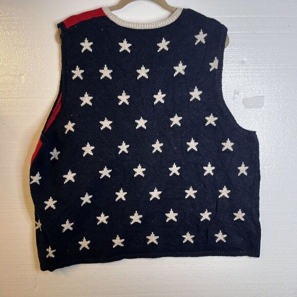 Marisa Christina Vintage Red White Blue Linen Blend Stars Knit Sweater Vest 2X - Picture 5 of 5